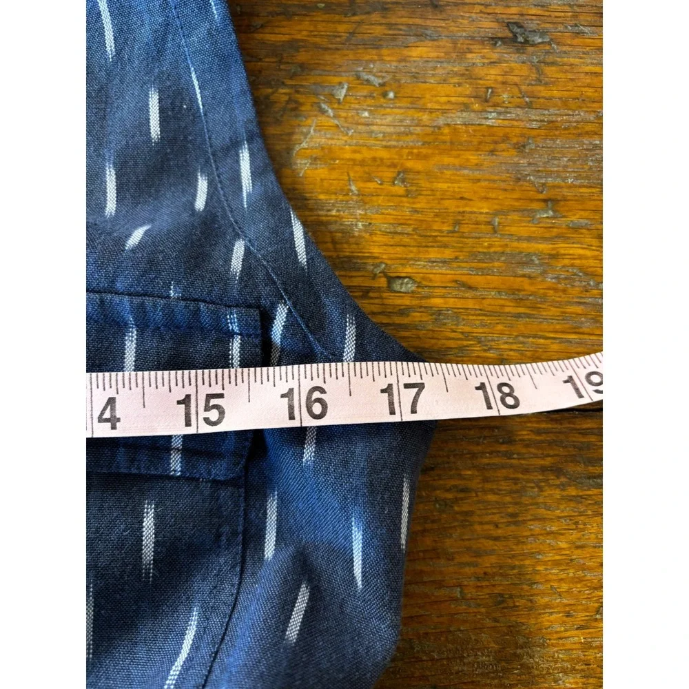 Faherty‎ Women XS Blue Ikat Print Sleeveless Linen Midi Dress Drawstring Waist - Picture 15 of 16